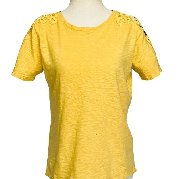 Old Navy Yellow Cold Shoulder Tee Girls XL Women S Lace Boho Top - Picture 5 of 8